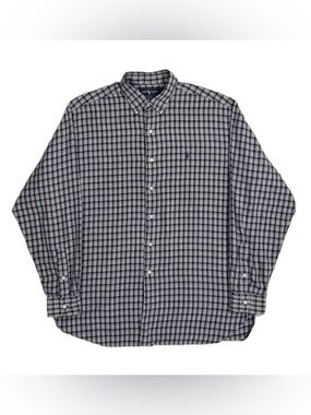 Ralph Lauren McMeel Grey Navy Check Plaid Flannel Button Down Shirt Men’s Large